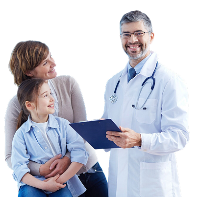 Happy family with doctor